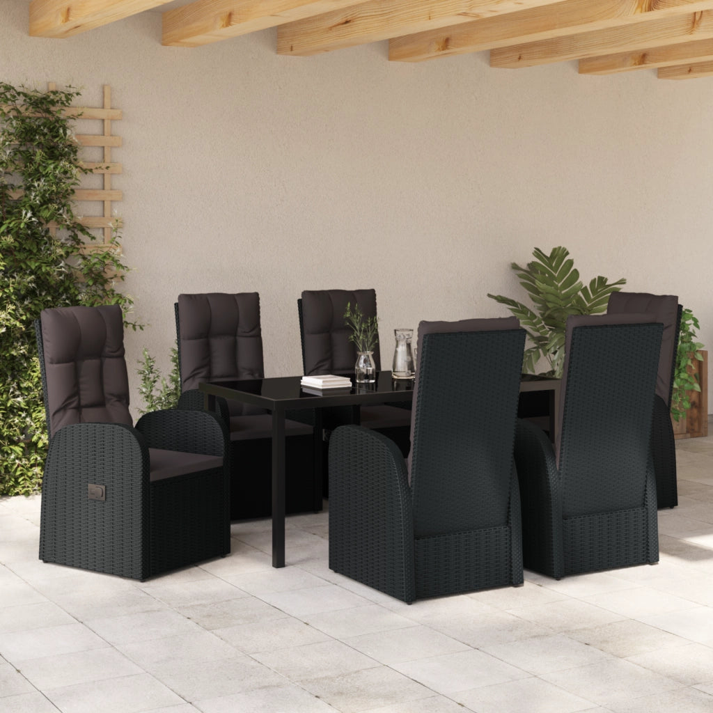 Set da Pranzo da Giardino 7 Pezzi con Cuscini - Rattan Plastico Nero
