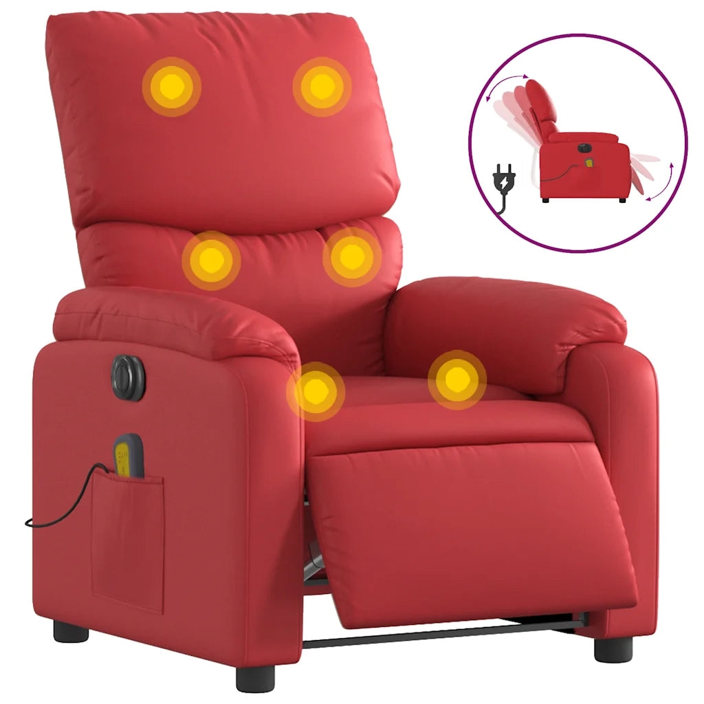 Divano Sedia-Poltrona Massaggio Elettrica Reclinabile Rosso Similpelle 717987