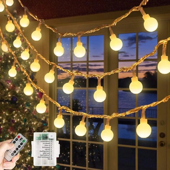 Fili di illuminazione a batterie 40 led 5 m 8 modalità con telecomando IP65 impermeabile (bianco caldo) adatto per balconi giardini Natale e altre decorazioni indoor e outdoor.
