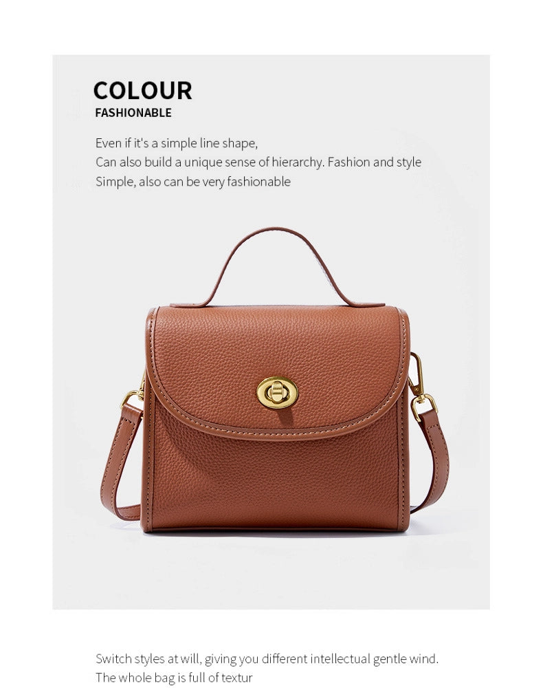 Borsa a tracolla da donna in vera pelle, borsa a mano casual, marrone.