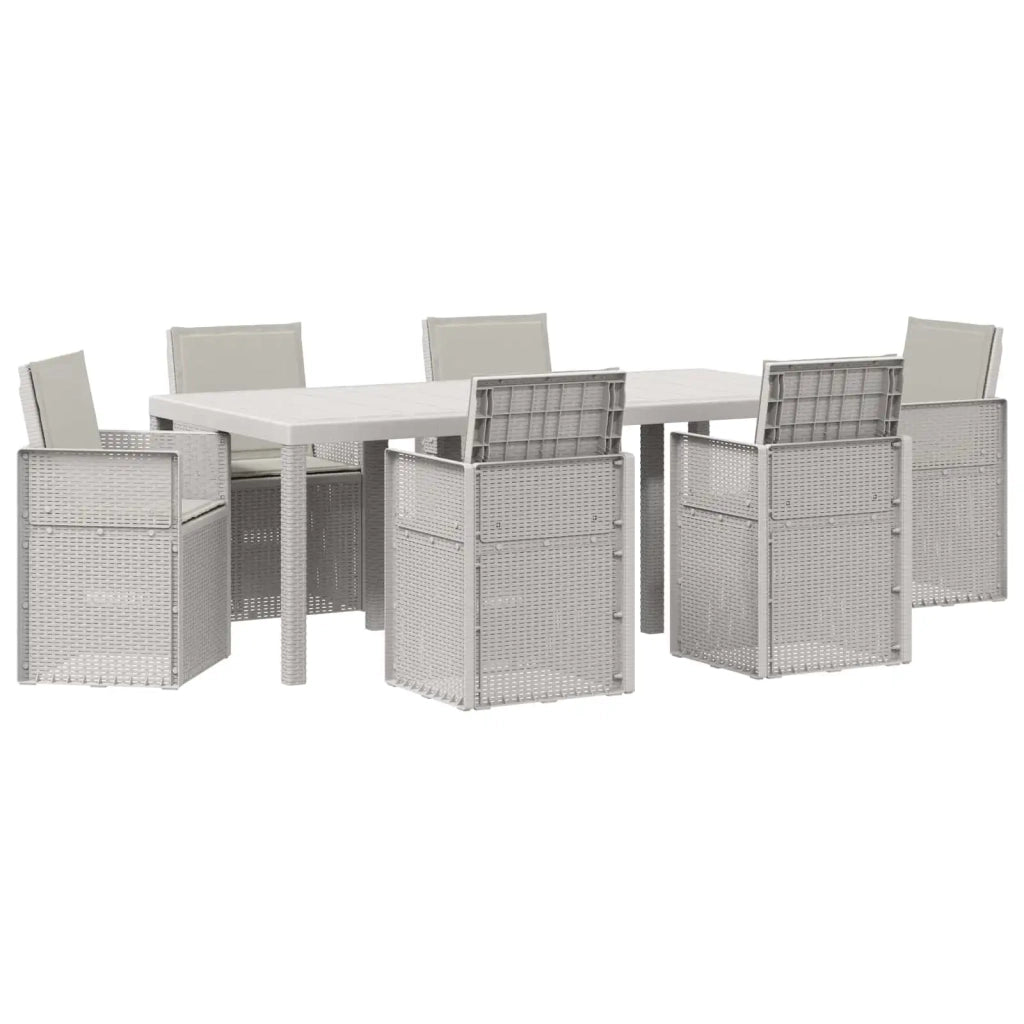 Set da Pranzo per Giardino 7 pcs Bianco e Grigio Chiaro PP