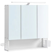 Mobiletto da bagno sospeso con specchio 14,5 x 70 x 70 cm con luce LED 3 ante ripiano regolabile portaphon stile moderno chic bianco 12_0004038