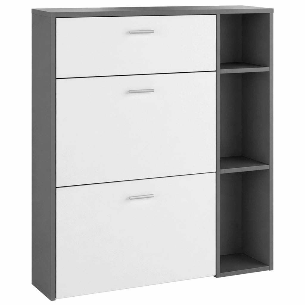 Scarpiera Mobile Portascarpe Salvaspazio Per Ingresso Con 2 Ribalte Doppia Profondità 1 Cassetto 3 Vani A Giorno Design Moderno Corridoio Sala 90 X 101.5 X 26 Cm Bianco E Grafite