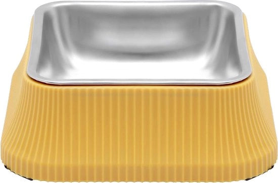 Bassa Ciotola per Animali da 550ml/18,5oz in Acciaio Inox Giallo - Antiscivolo e Antiperdita.