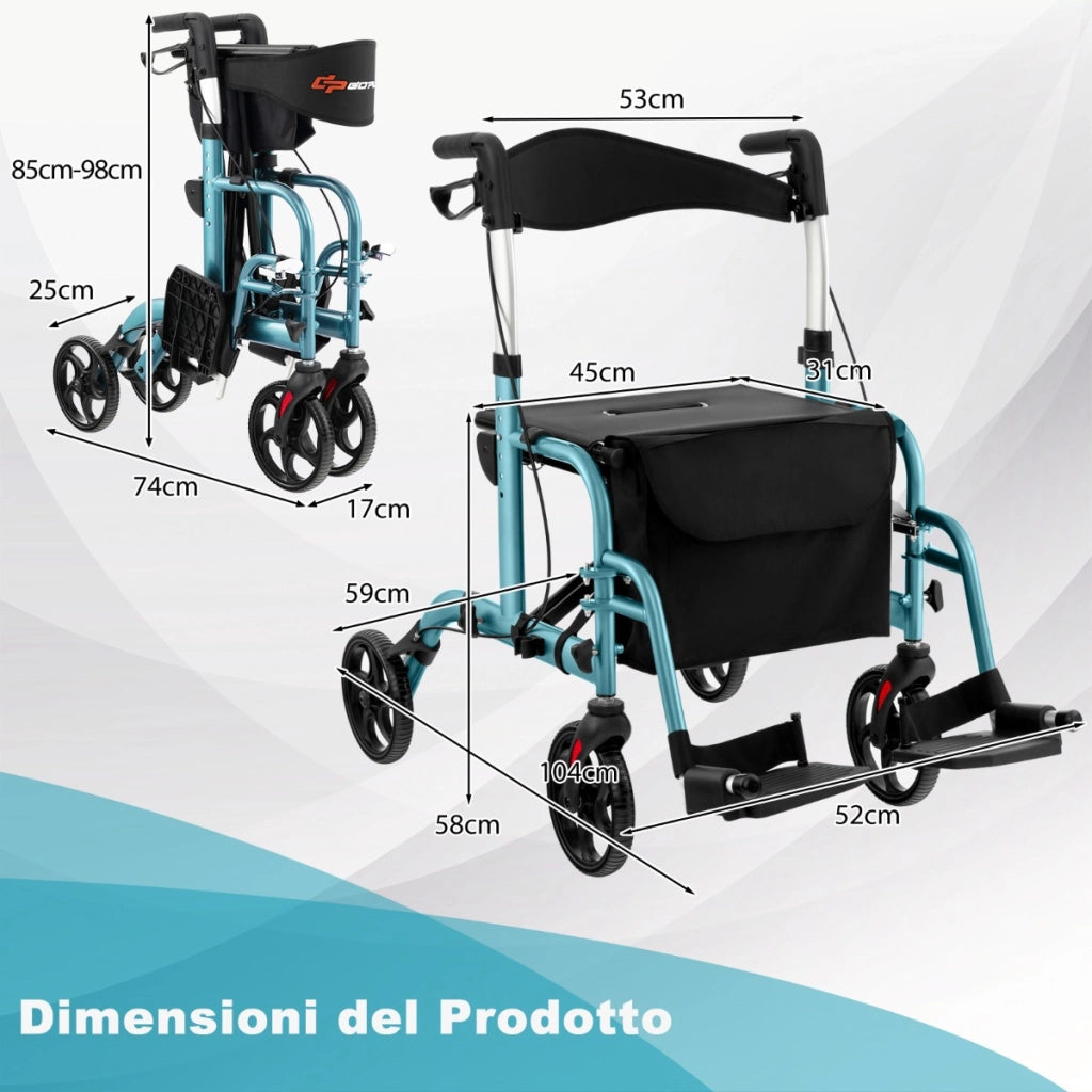 Deambulatore con altezza regolabile a 6 livelli poggiapiedi pieghevole, Assistente alla deambulazione Blu-Salute e bellezza