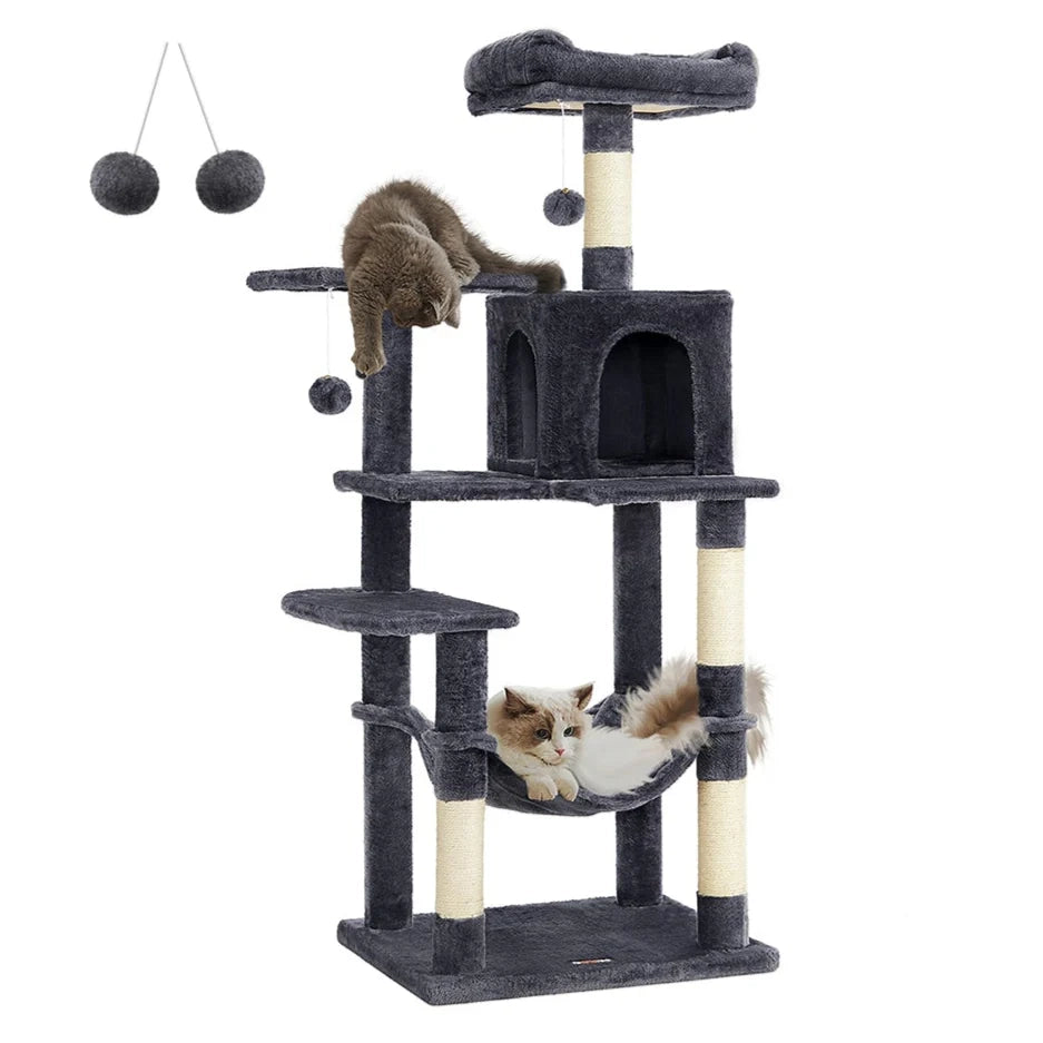 Albero per gatti con amaca e torre da gioco 143 cm grigio antracite 12_0003846