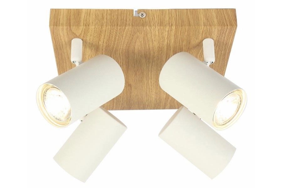 Plafoniera scandinava Quentin 4 spot GU10 legno/bianco Reality