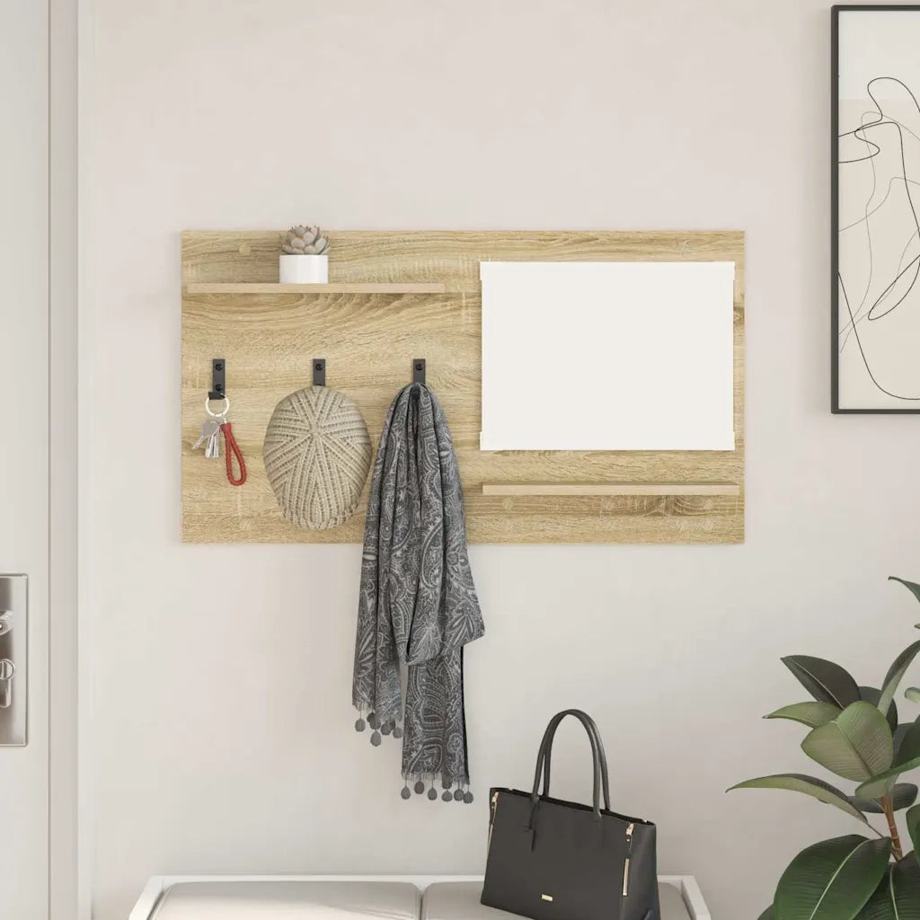 Appendiabiti a muro con specchio-Attaccapanni con specchio Rovere Sonoma 90 x 10 x 50 cm