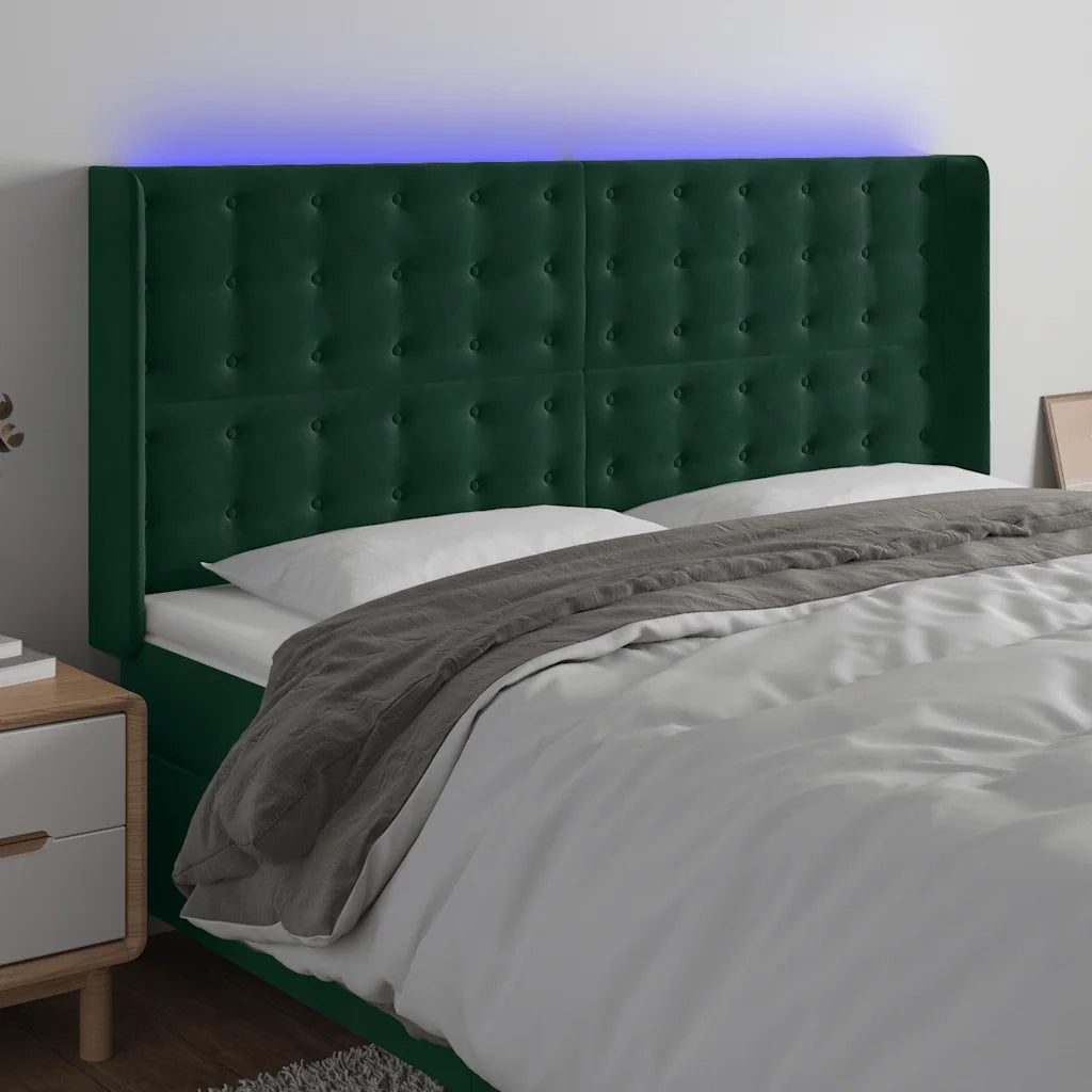Testiera a LED Verde Scuro 203x16x118/128 cm in Velluto 3124551