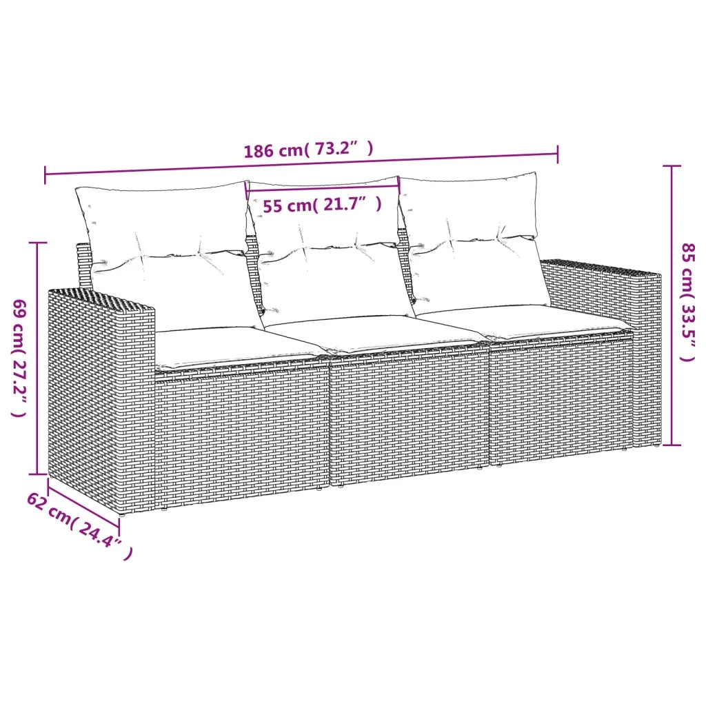 Salotto da Giardino-Set Divani da Giardino 3 pz con Cuscini in Polyrattan Nero 608071