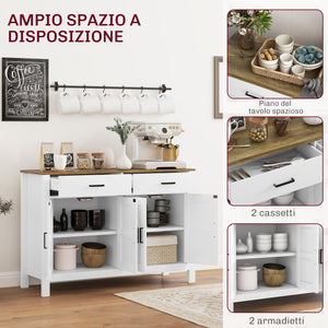 Credenza Stile Rustico con 2 Cassetti e 2 Armadietti 120x39,3x82,5 cm Bianco