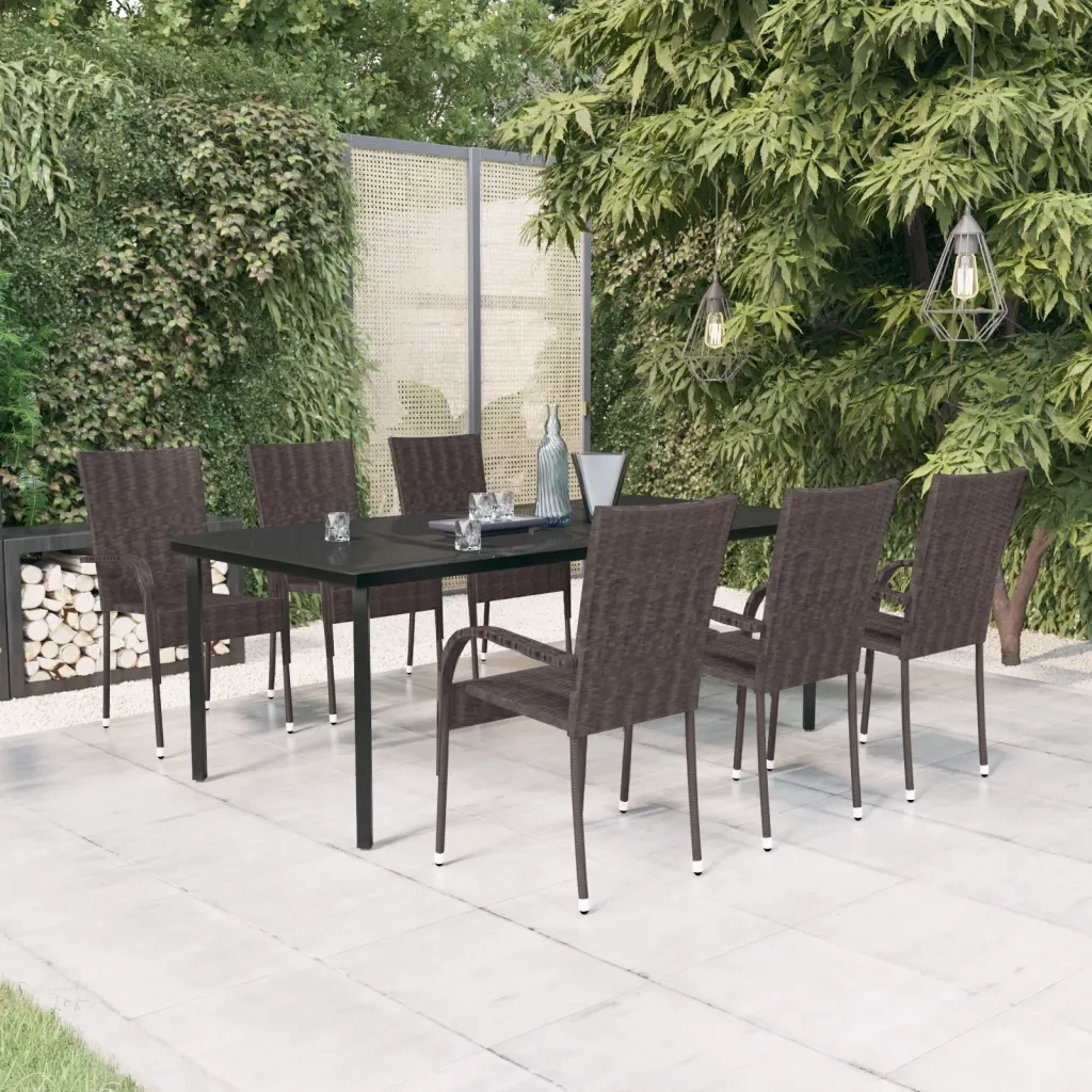 Set da Pranzo per Giardino 7 pz con Cuscini Marrone e Nero 3099387