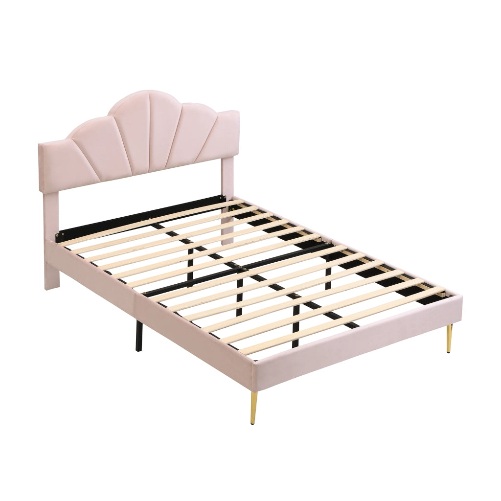Letto Matrimoniale 140x190 cm con Testiera Regolabile in Velluto Rosa