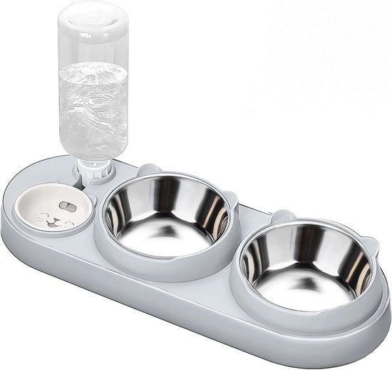 Set di Ciotole Elevate per Gatti e Piccoli Cani con Dispensatore di Acqua