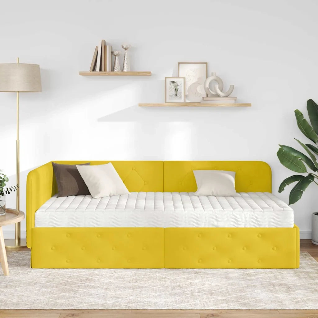 Letto singolo | Letto per adulti | Cornice del letto ad angolo Giallo 100 x 200 cm Velluto