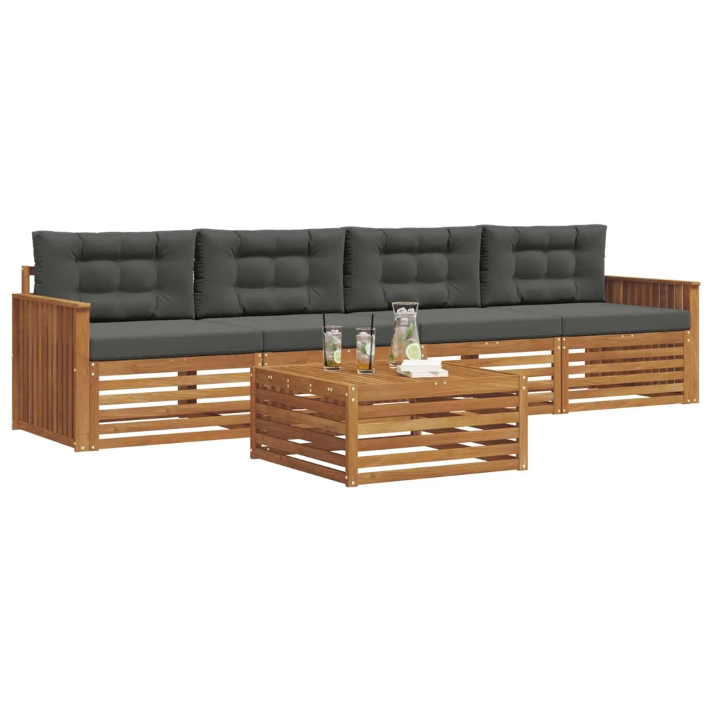 Set di divani da esterno con cuscino 5 pcs Naturale e Antracite 3372977