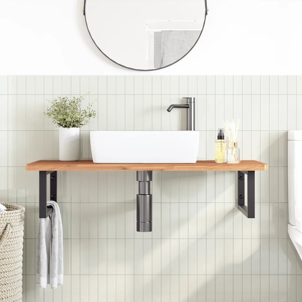 Ripiano a Parete per Lavabo in Acciaio e Massello di Faggio
