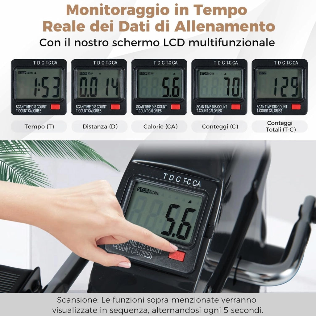 Mini Cyclette, Macchina Portatile per Pedaliere Braccia e Gambe con Display LCD, Cyclette sotto Scrivania da Interno per Allenamento, Portata 100 kg