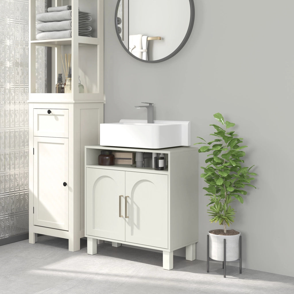 Mobile Sottolavabo Bagno ¨C zephmum ¨C Armadietto 2 Ante con Ripiano Regolabile 60x30x63 Bianco