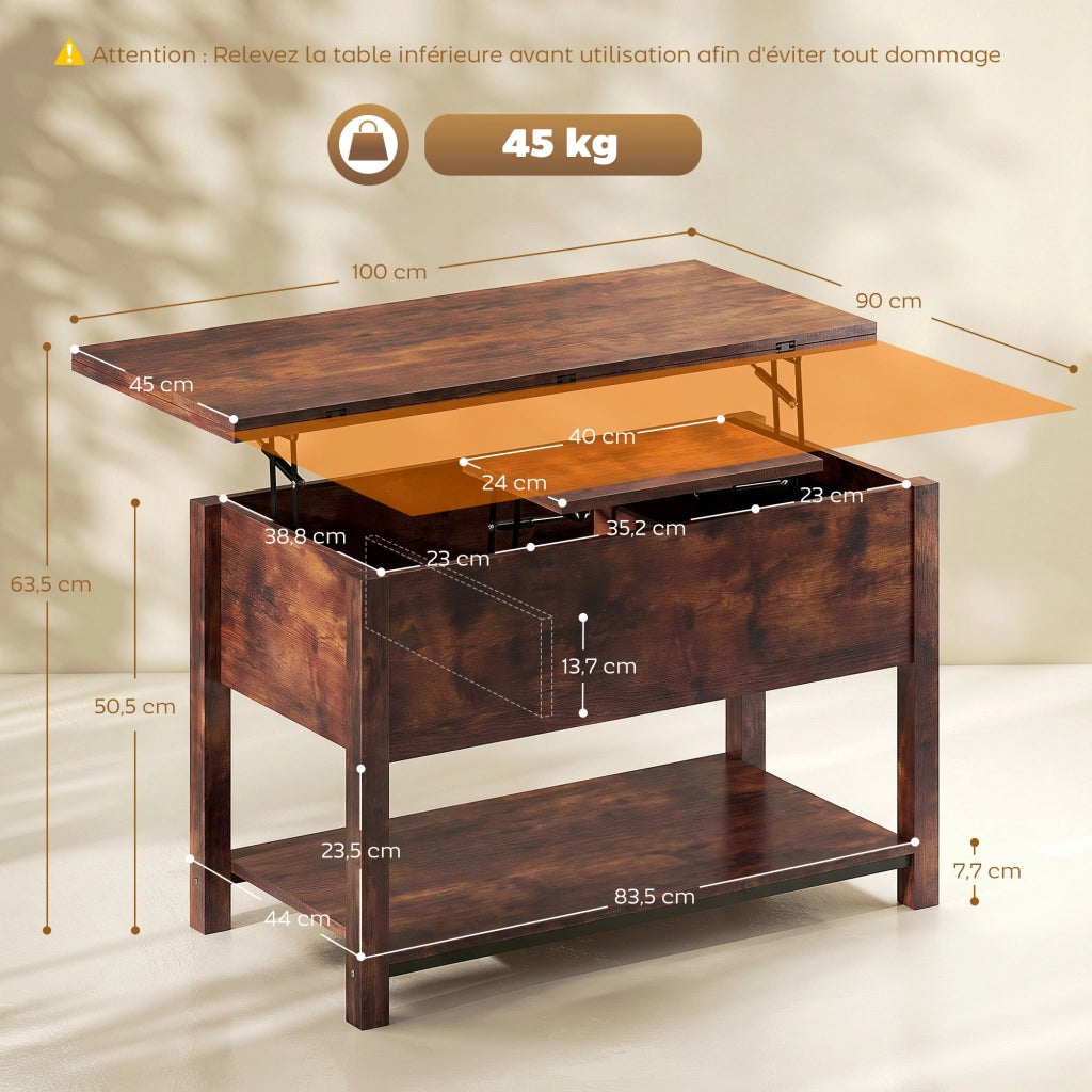 Tavolino da salotto allungabile a scomparsa ¨C zephmum ¨C 100x45x50,5cm marrone rustico