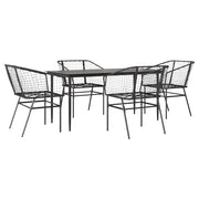Set Mobili da Pranzo per Giardino 5 pz | Set Salotto da Giardino Nero Polyrattan Vetro