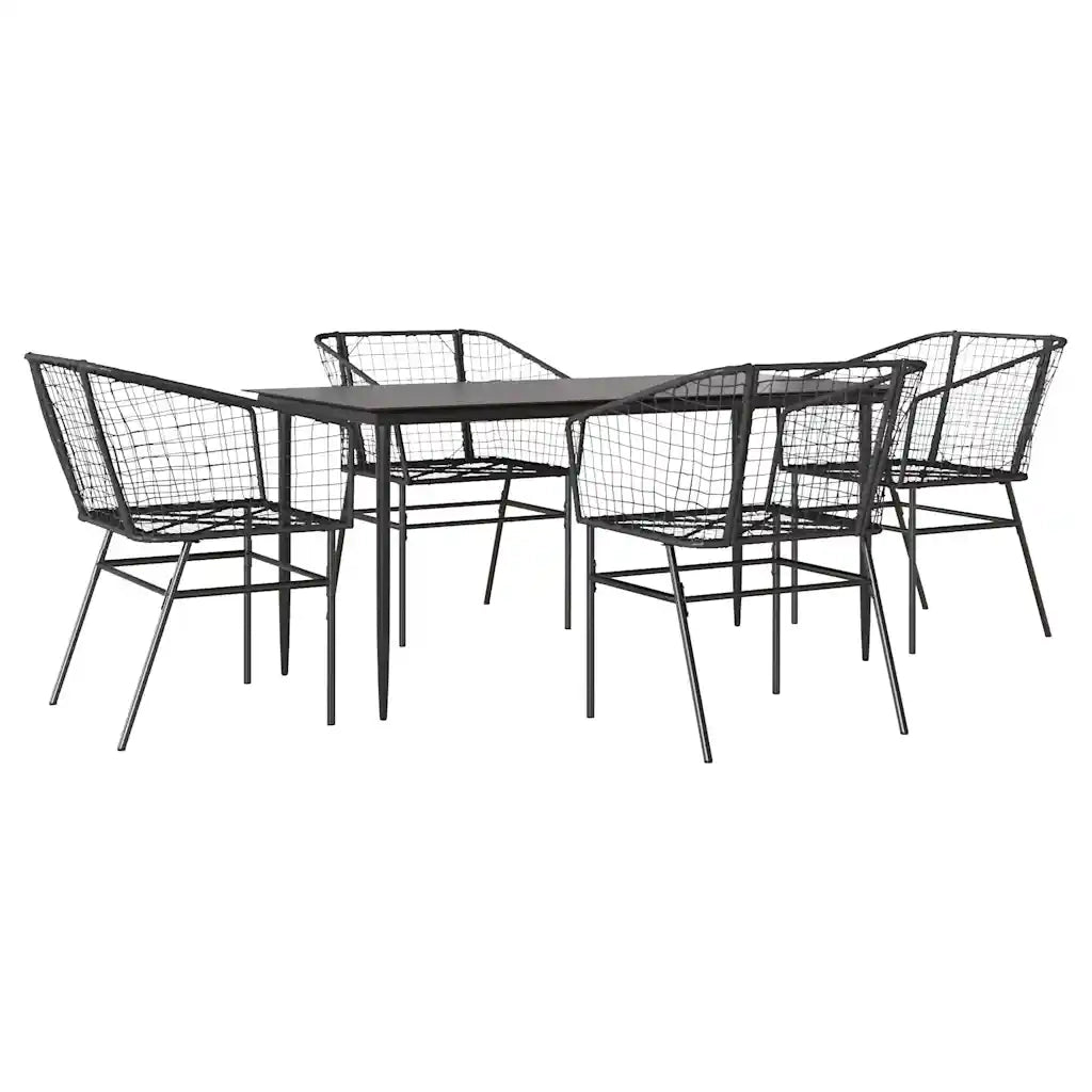 Set Mobili da Pranzo per Giardino 5 pz | Set Salotto da Giardino Nero Polyrattan Vetro