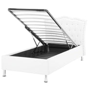 Letto singolo in ecopelle bianca con struttura imbottita da 90 x 200 cm con rifiniture per la testa dei chiodi contenitore