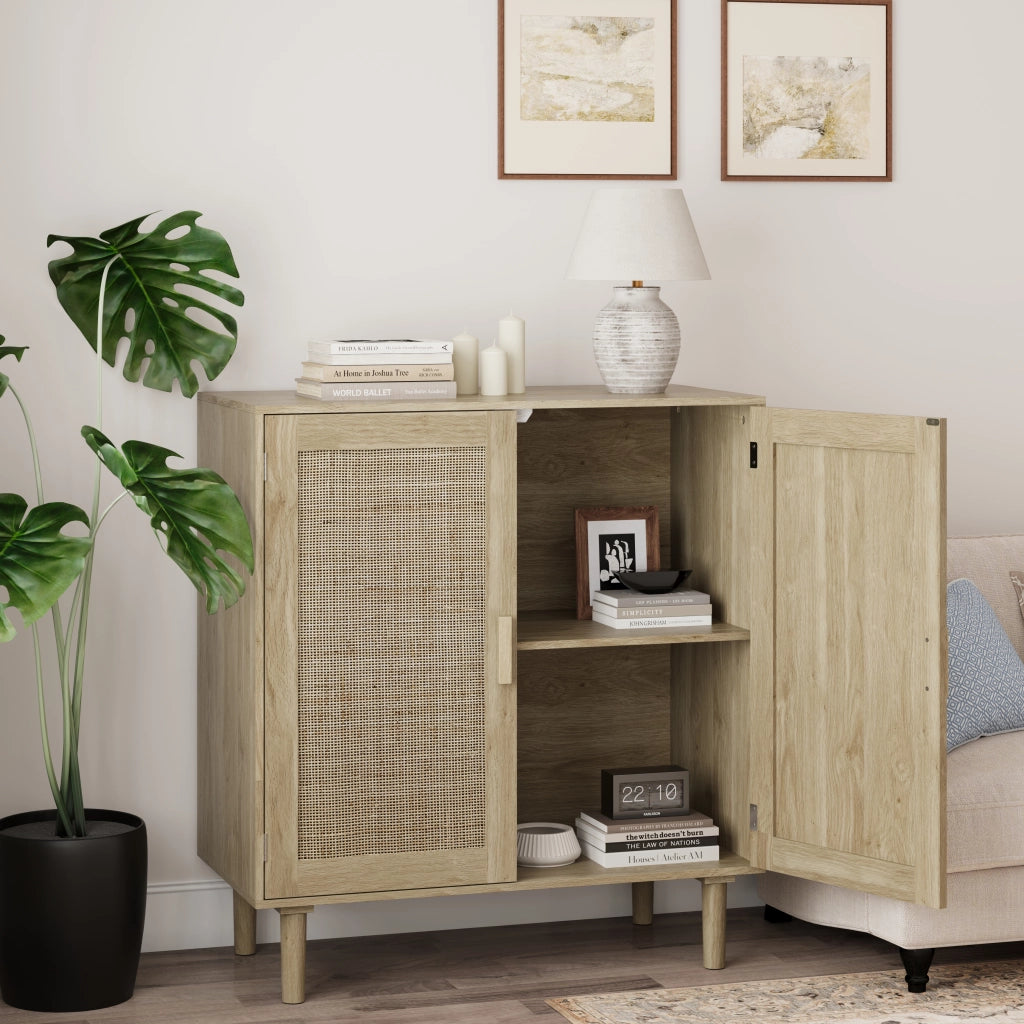 Credenza a 2 ante con ante magnetiche e 2 vani aperti per soggiorno e ingresso; 80 × 40 × 88 cm