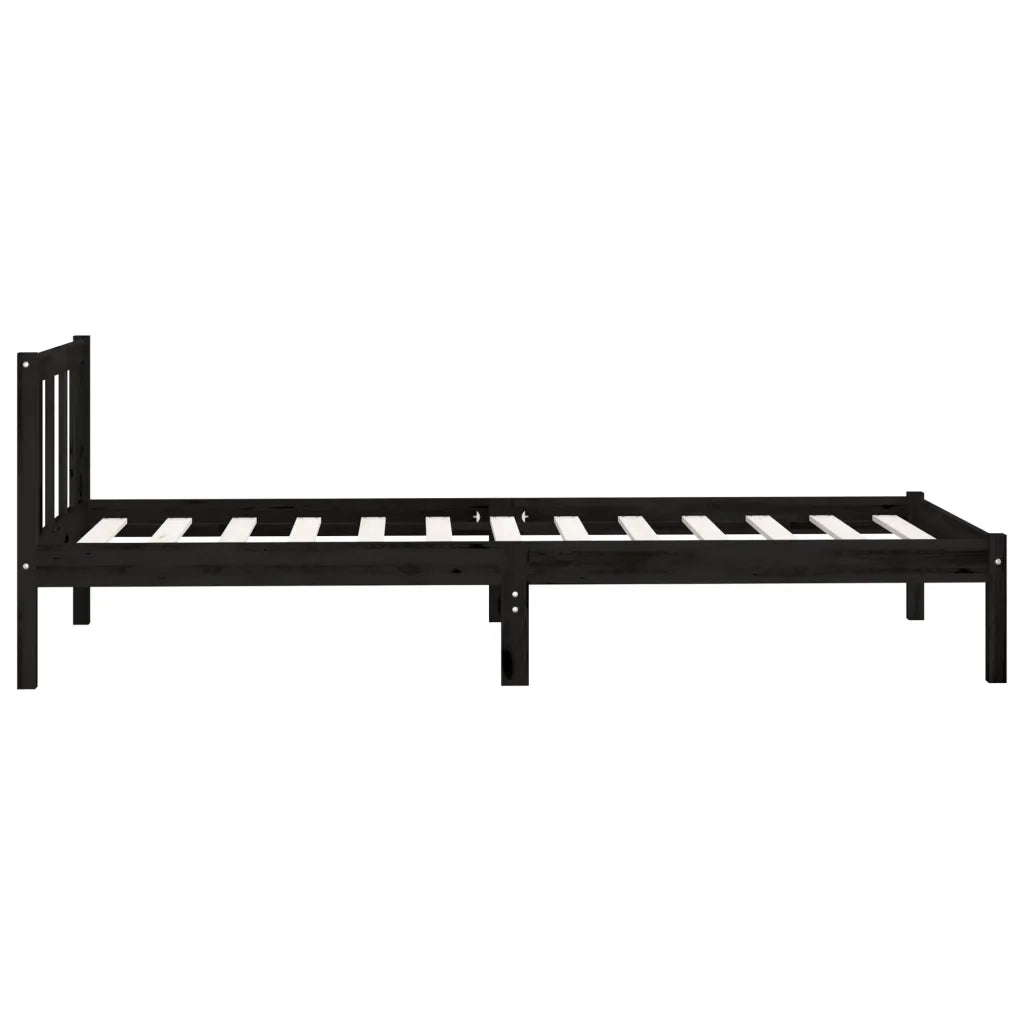 Letto singolo | Letto per adulti | Giroletto in Legno Massello Nero 75x190 cm Small Single