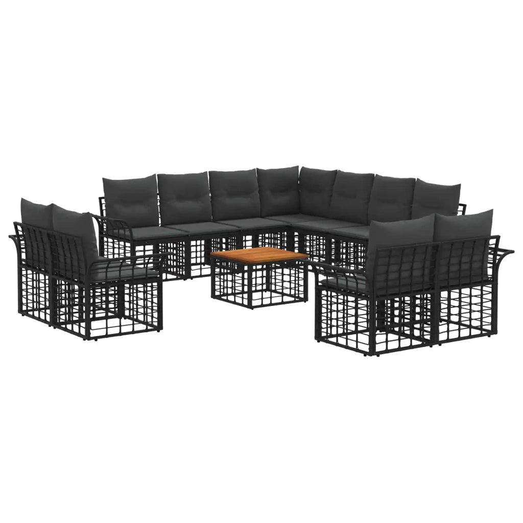 Set di divani da esterno 12 pcs Nero e Grigio scuro Poliestere