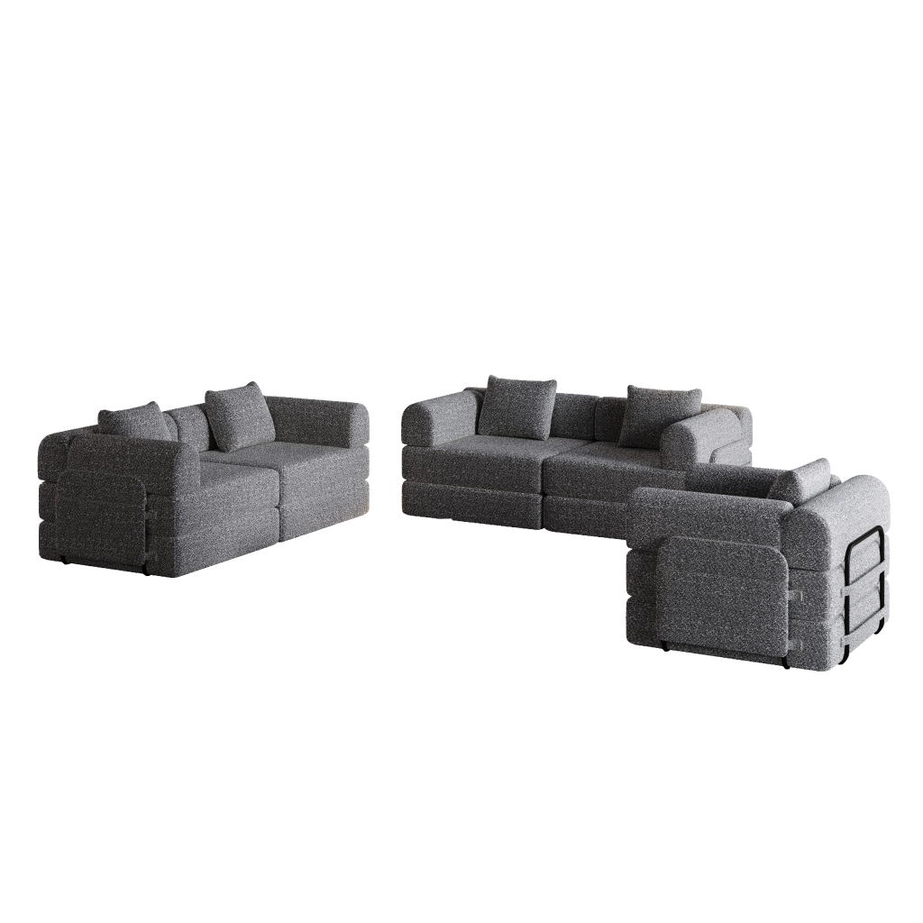 Divano Letto 2 in 1 con Contenitore in Bracciolo ¨C Xylo ¨C Tessuto Chenille, Struttura Metallo