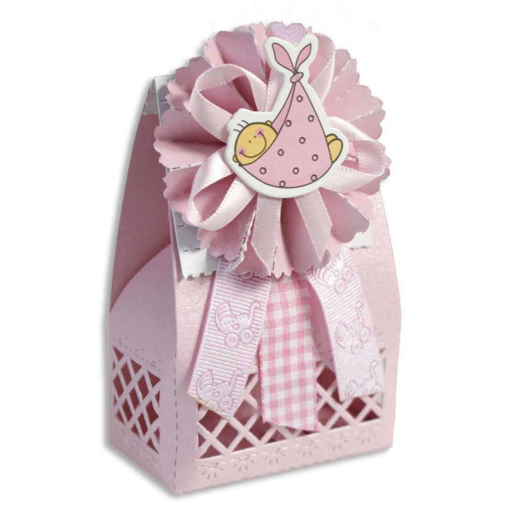Trade Shop - 12 Scatolina Porta Confetti Bomboniera Nascita Battesimo Bimba Rosa Femmina -