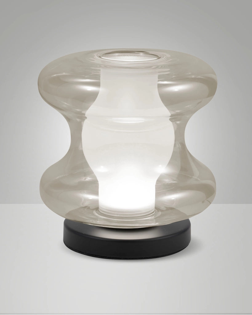 Lampada da Tavolo Frua Ø18cm, LED 7W Integrato 750lm, CCT Switch 2700K/3000K/4000K, Struttura Metallo e Vetro Borosilicato Cognac - Frua
