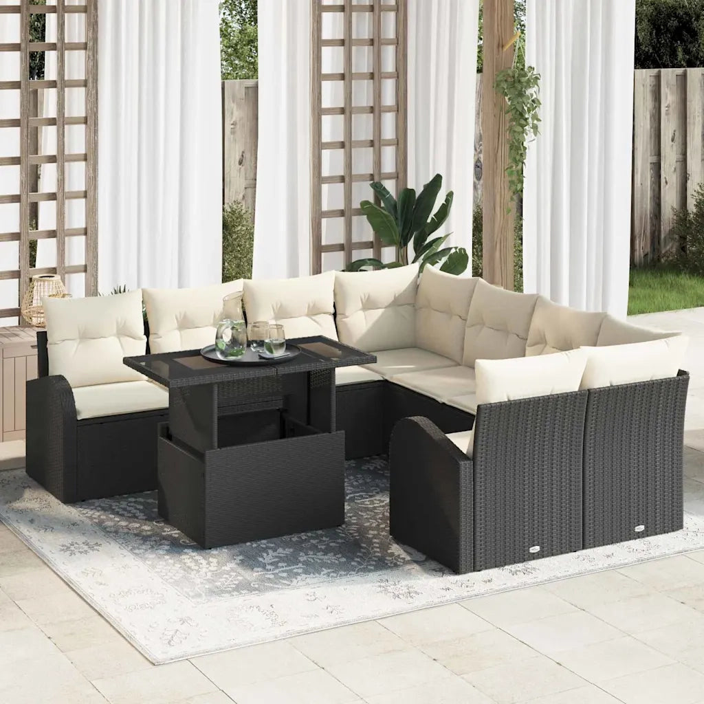 Set Divano da Giardino con archiviazione 9 pcs Nero polyrattan 3348613