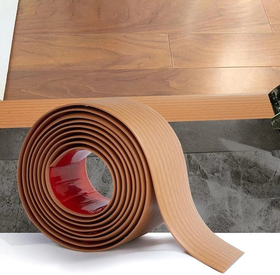 Striscia di transizione in PVC lamellare per pavimento, autoadesiva, 2m, per soglia porta, colore miele, finitura legno grano.