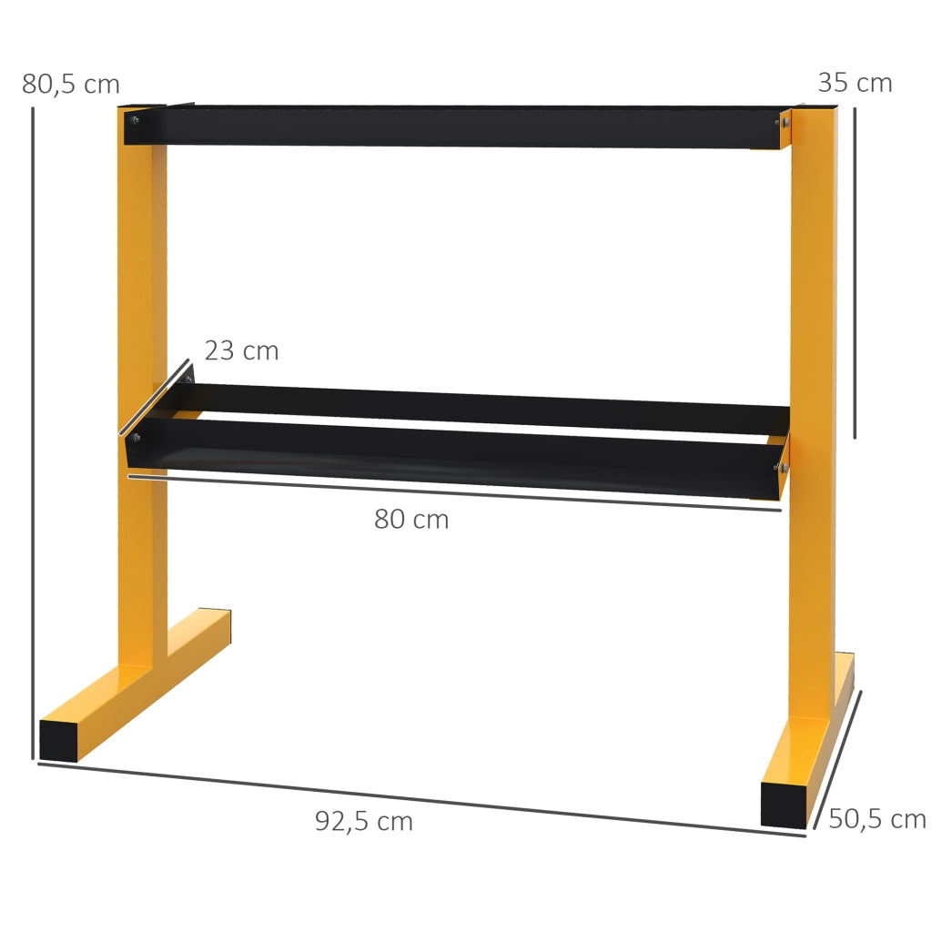 Rastrelliera porta manubri ¨C Xylo ¨C acciaio giallo, 2 ripiani, portata 270 kg, 92,5x50,5x80,5 cm