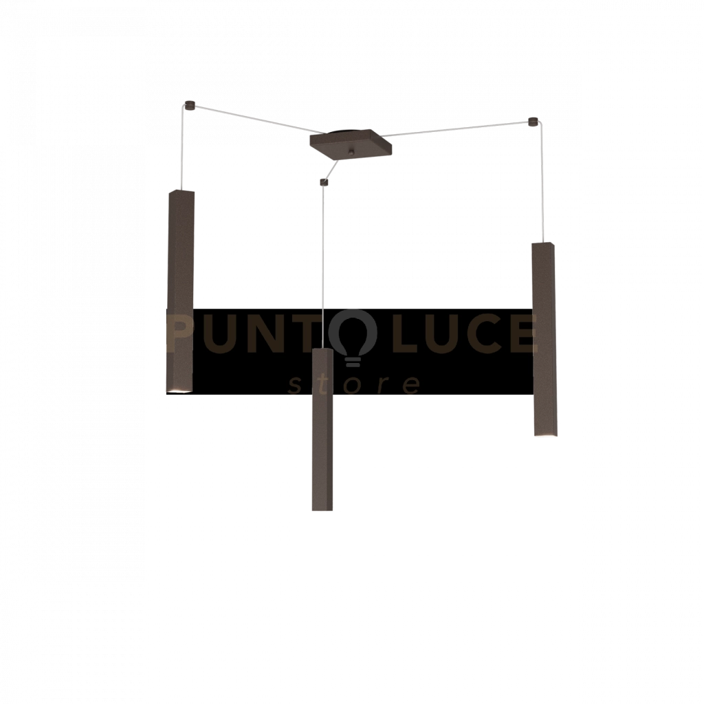 SQUARE TUBE SOSPENSIONE 3 LUCI MARRONE CAVO CM.250 CON BASE 1173-S3-MA