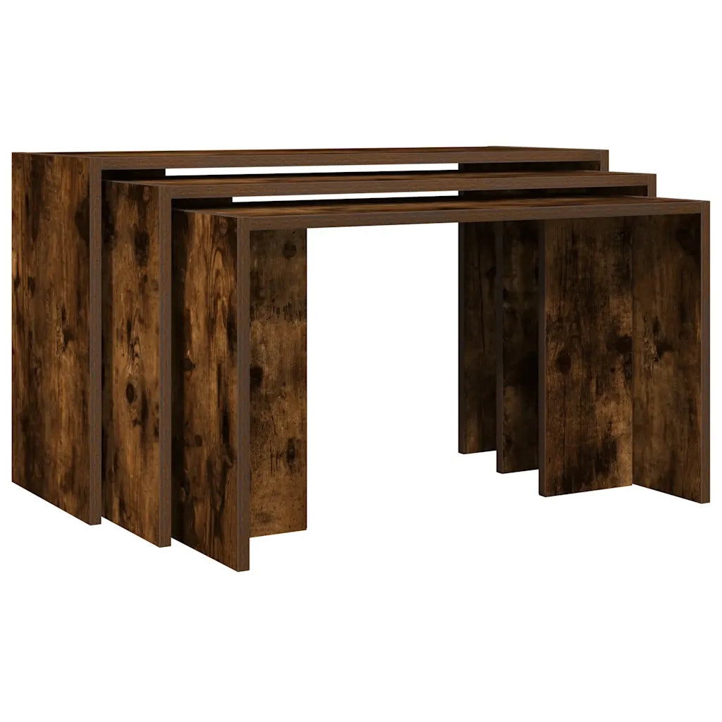 Tavolini Impilabili 3 pz Rovere Fumo in Legno Multistrato 858537