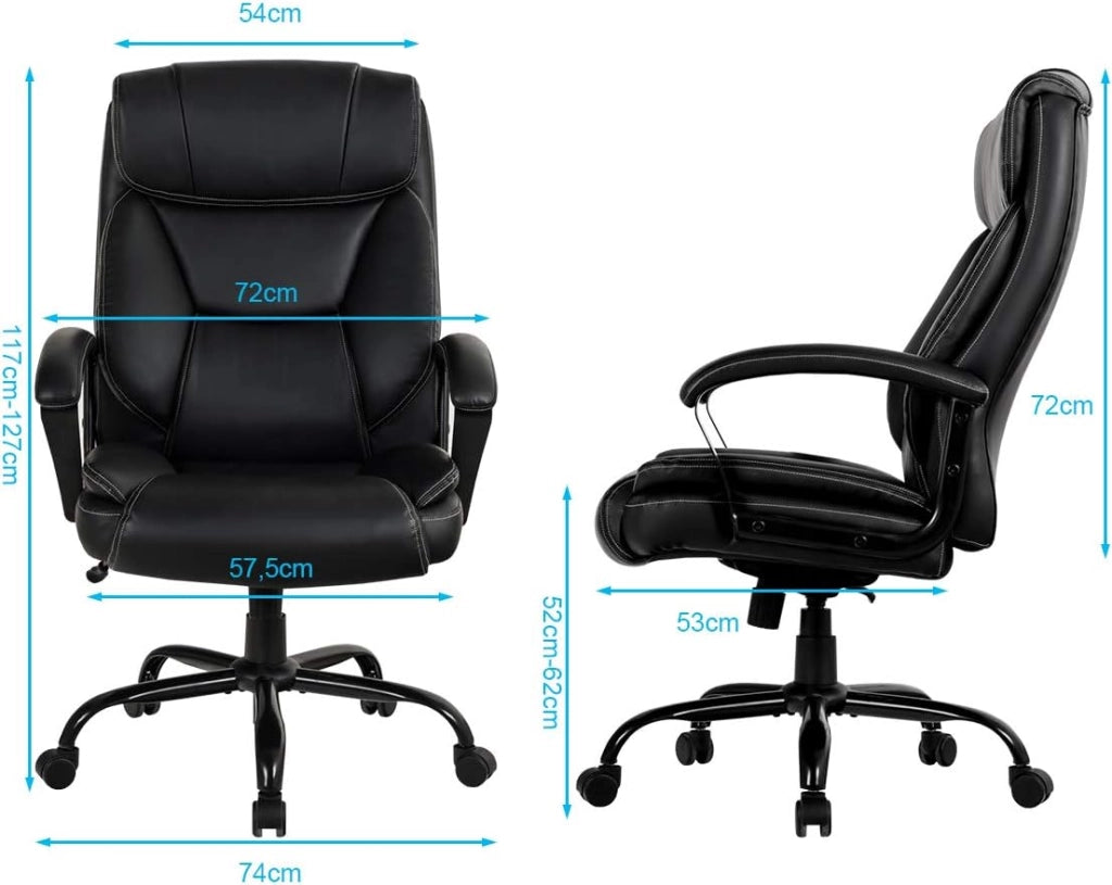 Sedia direzionale da ufficio, in ecopelle, girevole, regolabile in altezza, ergonomica, con schienale regolabile, per computer, gaming e PC, colore nero