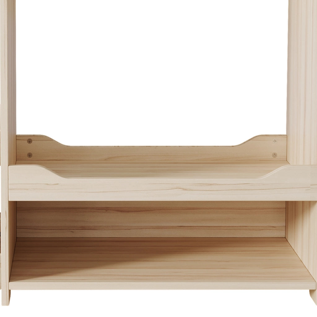 Armadio modulare aperto per bambini con asta appendiabiti e 4 ripiani, in MDF, naturale, 110 × 39 × 110 cm