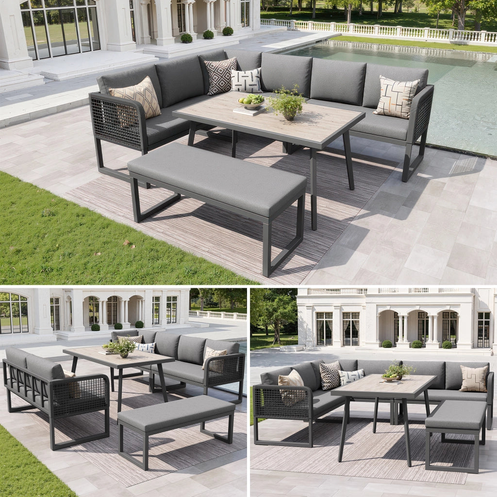 Mobili da Giardino con 3 Divani 2 Posti; 1 Panca e 1 Tavolo; Rattan PE; Grigio