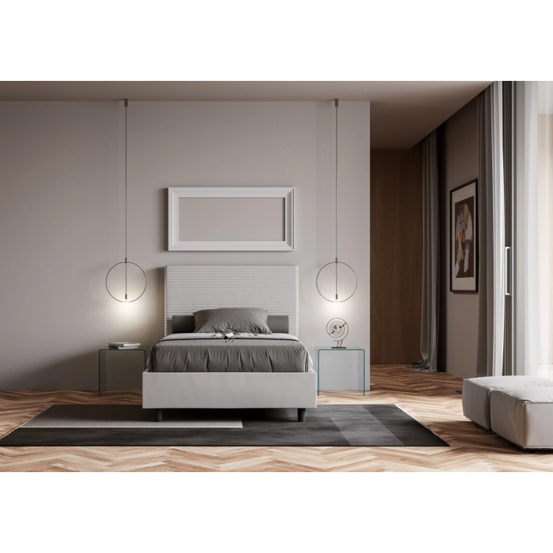 Letto imbottito Matrimoniale francese 140x190 cm Focus - Bianco,Similpelle,Senza rete