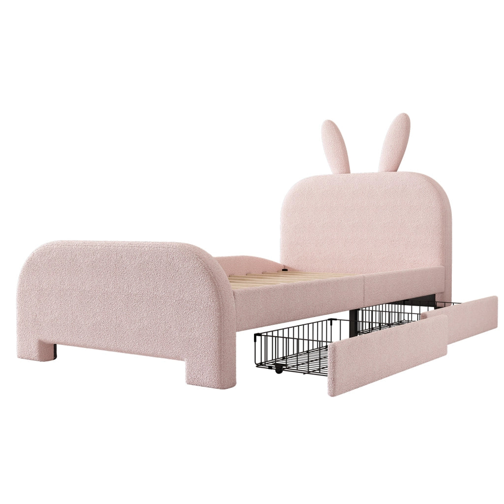 LETTO bambini 90x200 cm rosa in Plush e MDF con 2 cassetti