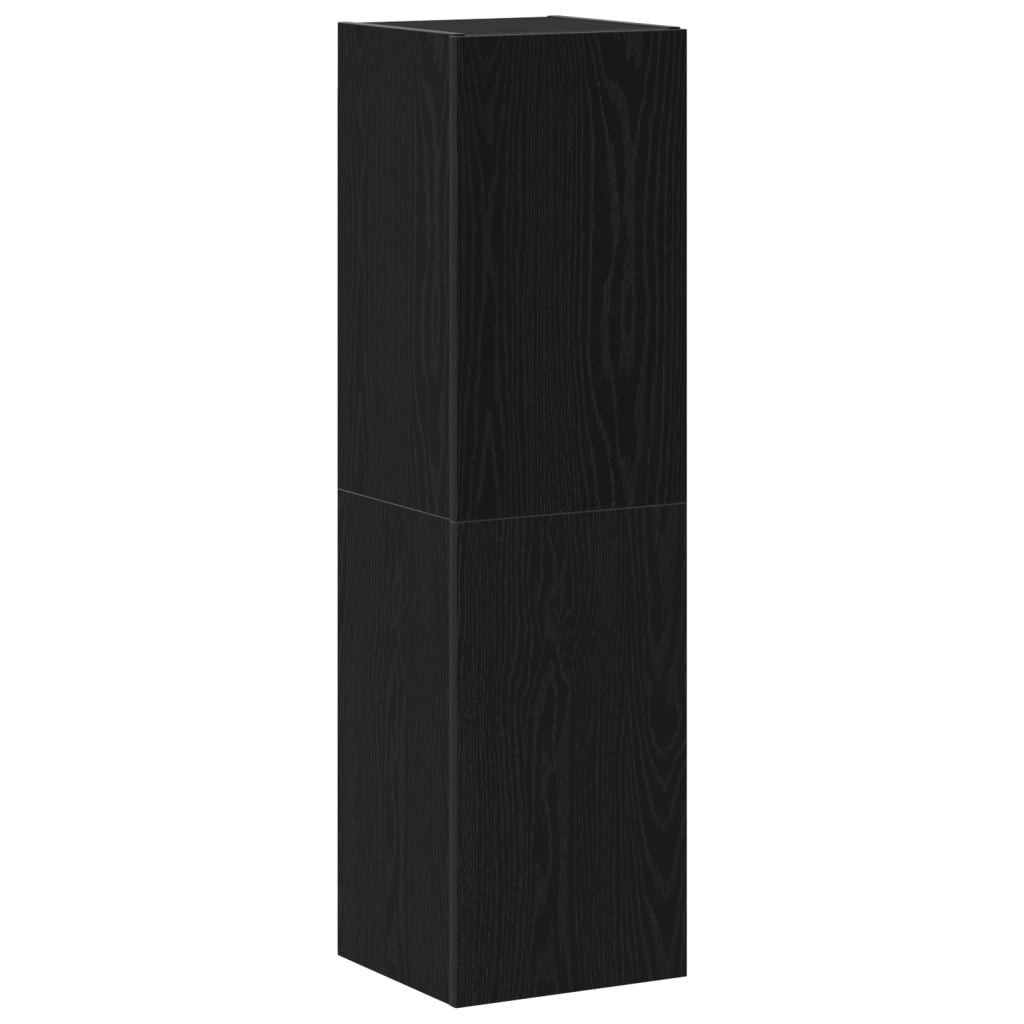 Set di mobili TV da 7 pezzi montato a parete in rovere nero in legno ingegnerizzato