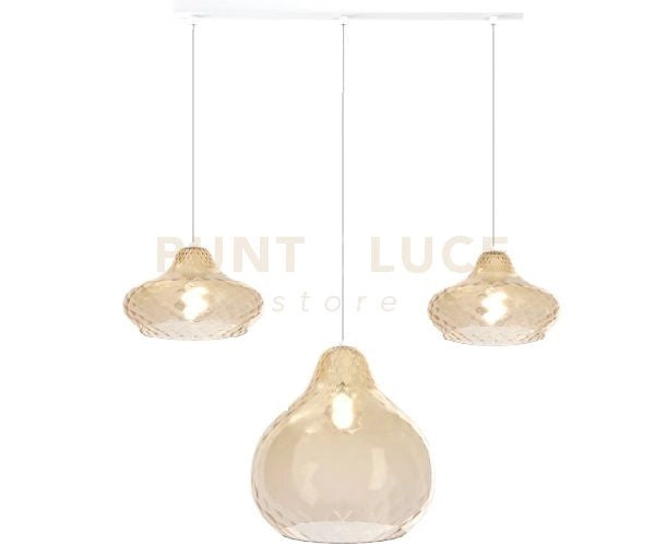 SOSPENSIONE BIANCO 3 LUCI RETTANGOLARE VETRI (2 X PICCOLO + 1 X GRANDE) TUTTI AMBRA 1191BI-S3 RMIX-AM