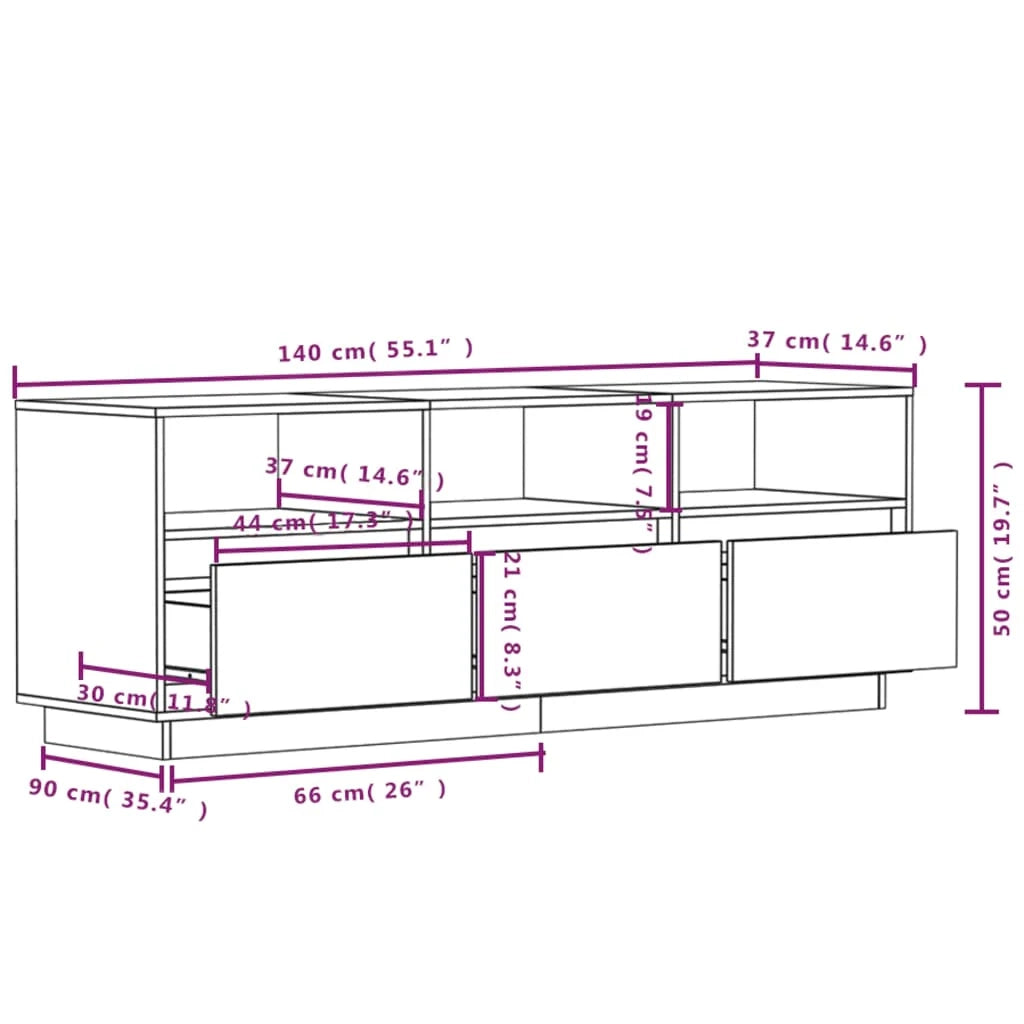 Mobile TV multimediale scaffale TV credenza mobile TV sala da pranzo soggiorno camera da letto 140 x 37 x 50 cm legno di pino massiccio bianco 02_0025929
