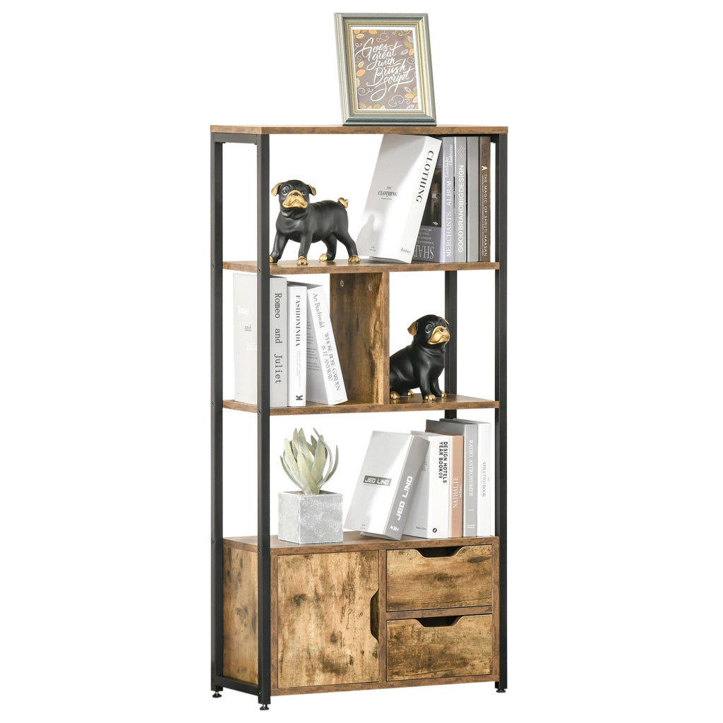 Libreria con Armadietto e Cassetti Stile Industriale ¨C Zephmum ¨C Nero e Legno 58x24x122 cm