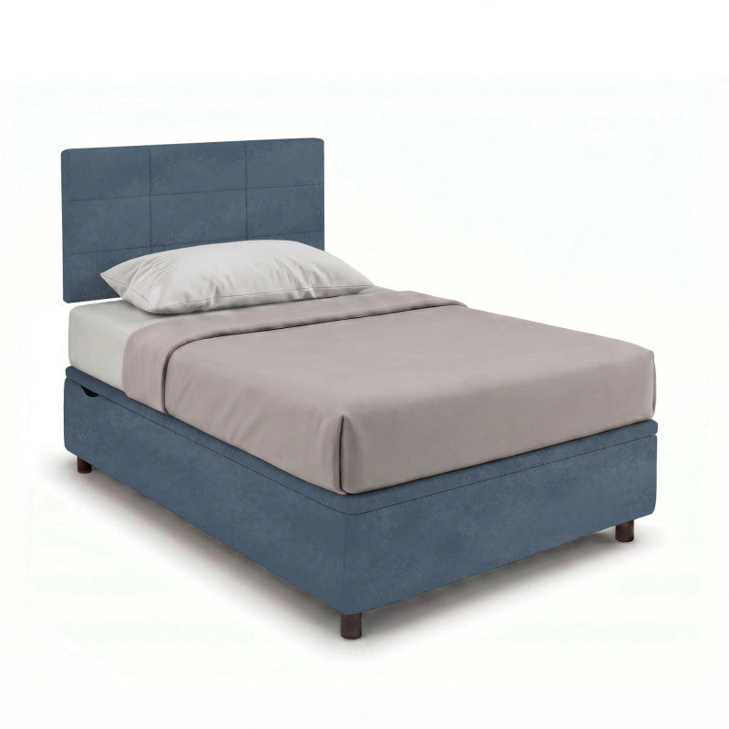 Letto imbottito Singolo 80x200 cm Square - Contenitore,Microfibra,Blu