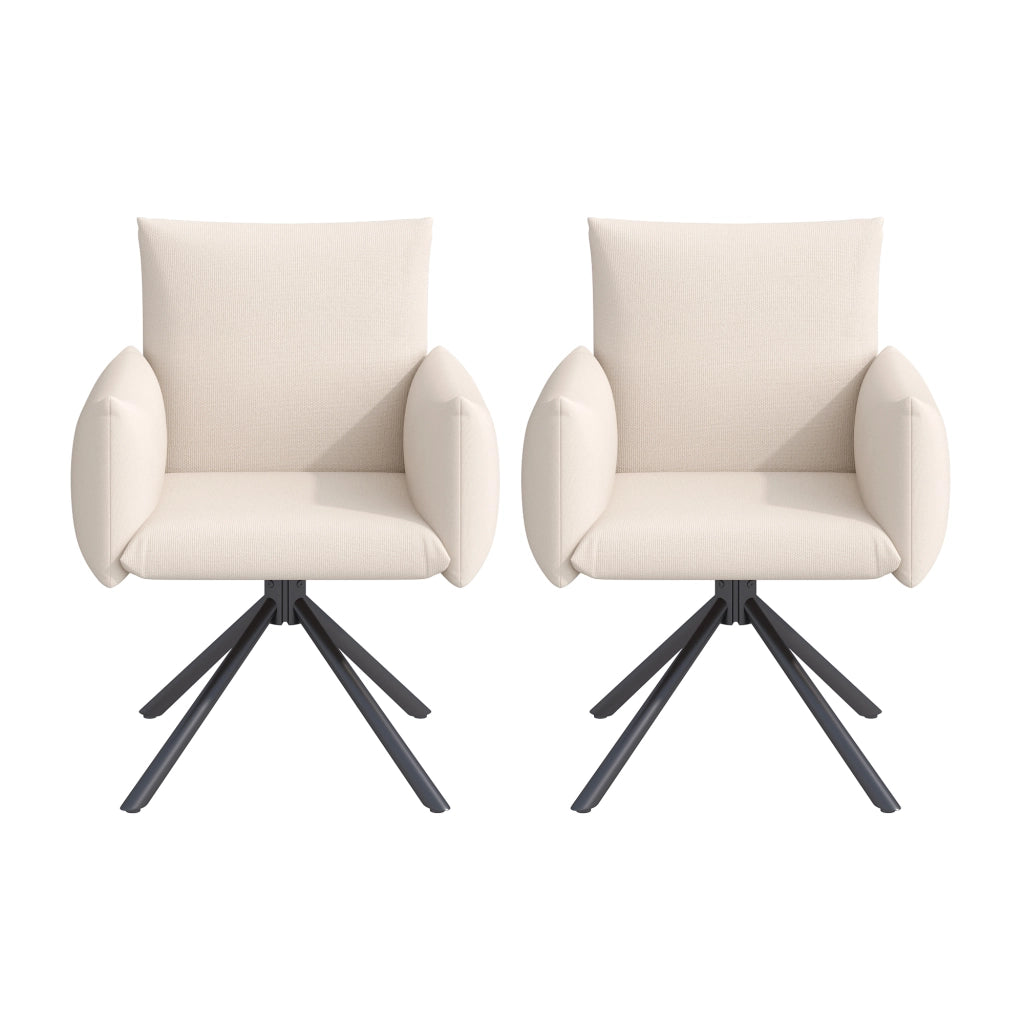 Sedie da Pranzo Set 2 Pezzi Girevoli Imbottite ¨C MINIMAL ¨C Metallo, Lino, Beige