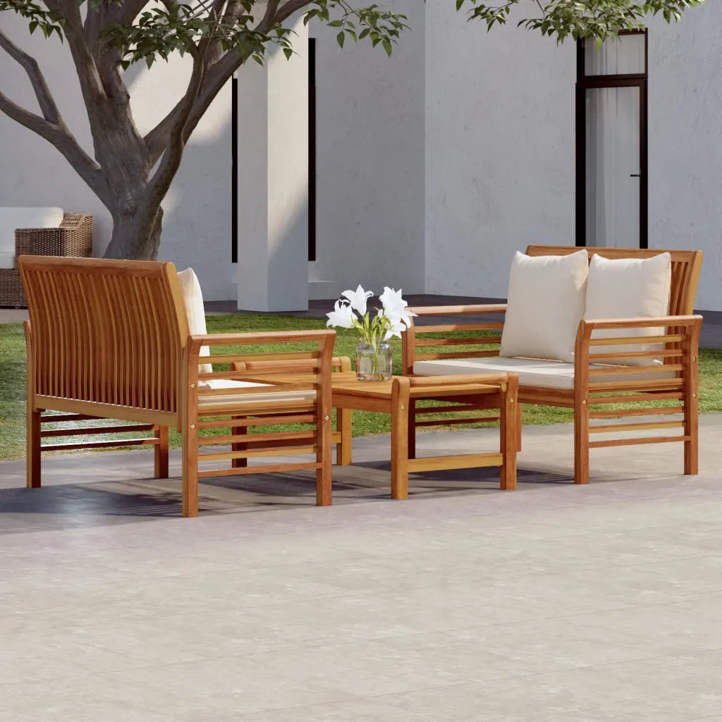 Set Mobili da Giardino 3pz con Cuscini Legno Massello di Acacia 3058095